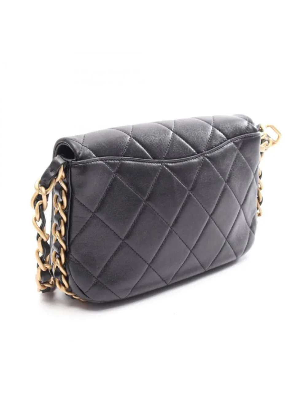 Chanel Shoulder Bag Quilted Black Leather Chain